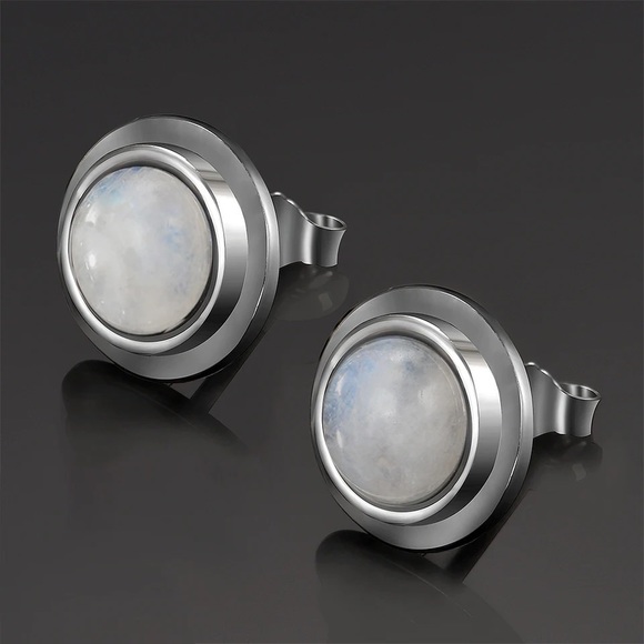 Real moonstone ear studs sterling silver earrings - Picture 4 of 5